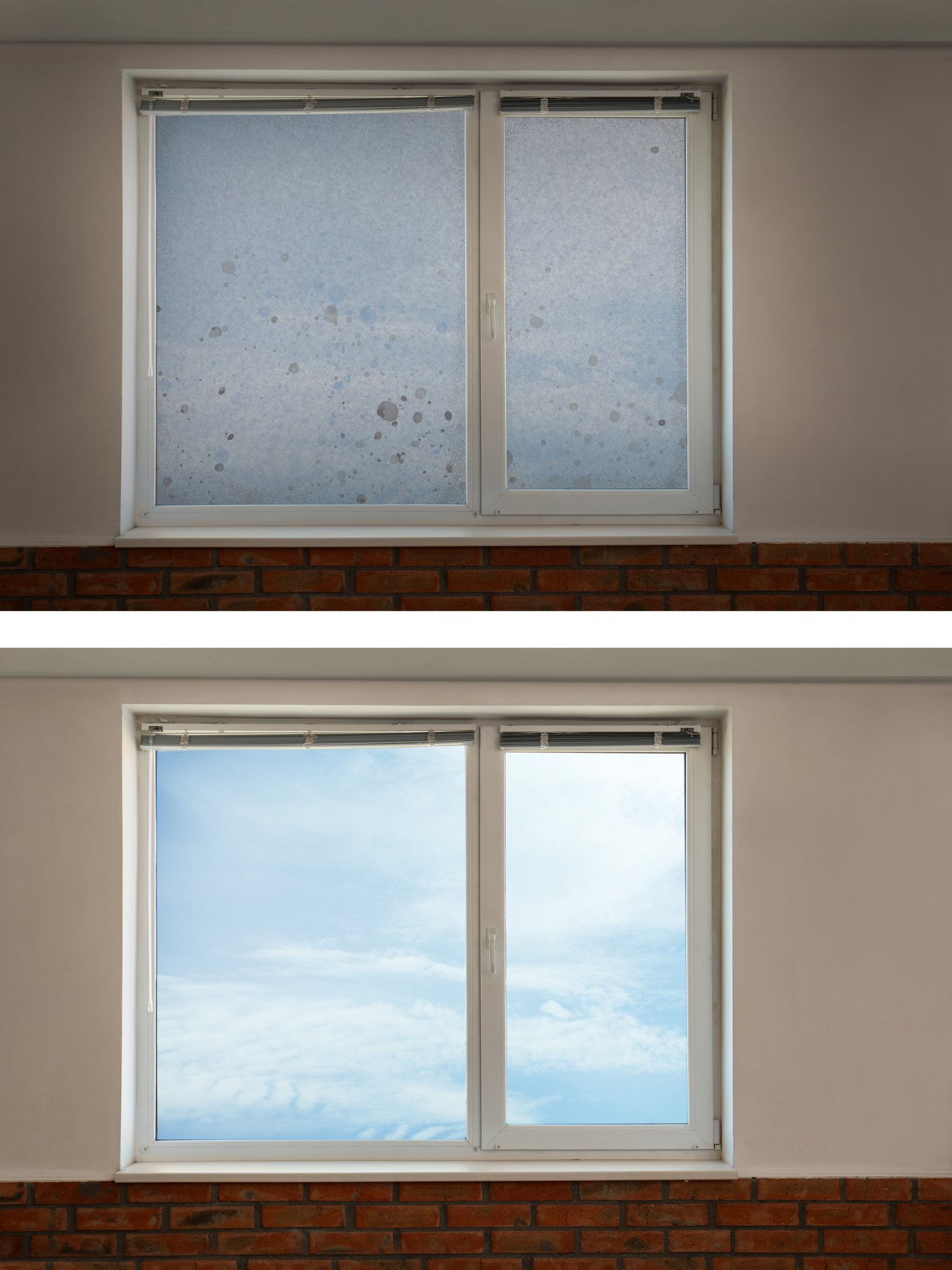 Collage with Photos of Window before and after Cleaning Indoors